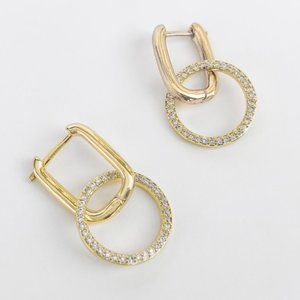 NEW Pave CZ Diamond U Hoop Huggie Earrings Studs